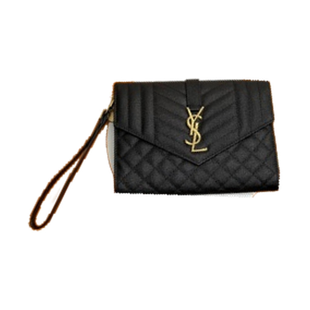 YSL Saint Laurent Envelope Clutch in Black Quilted Leather