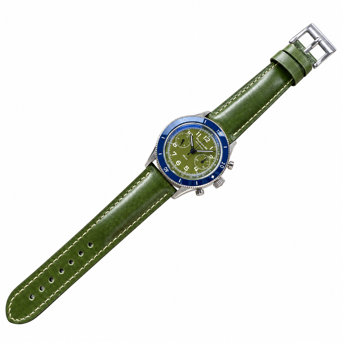Blancpain Air Command Green Dial Flyback Chronograph Blue Ceramic Bezel Watch