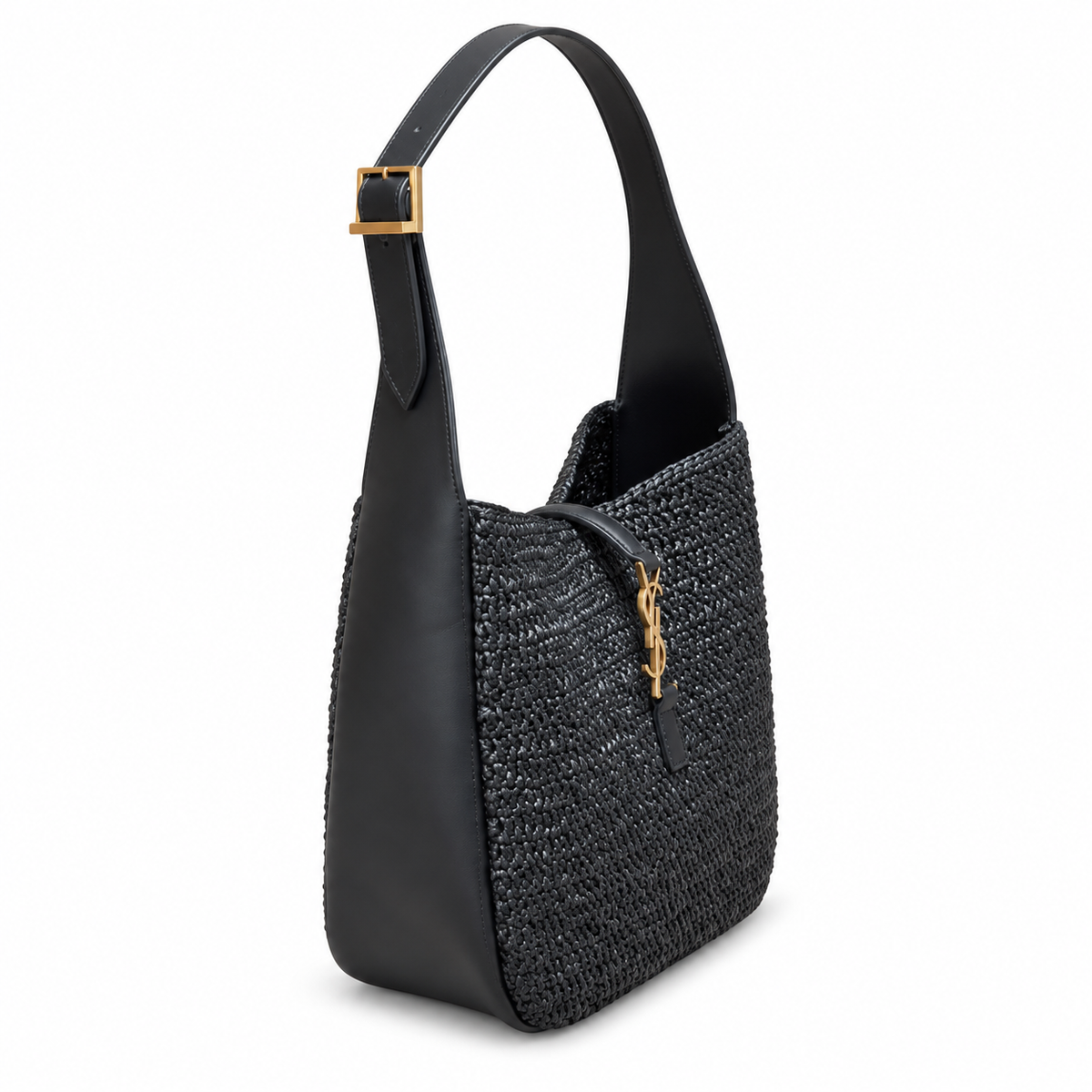 YSL Saint Laurent Le 5 À 7 Raffia Hobo Bag Black