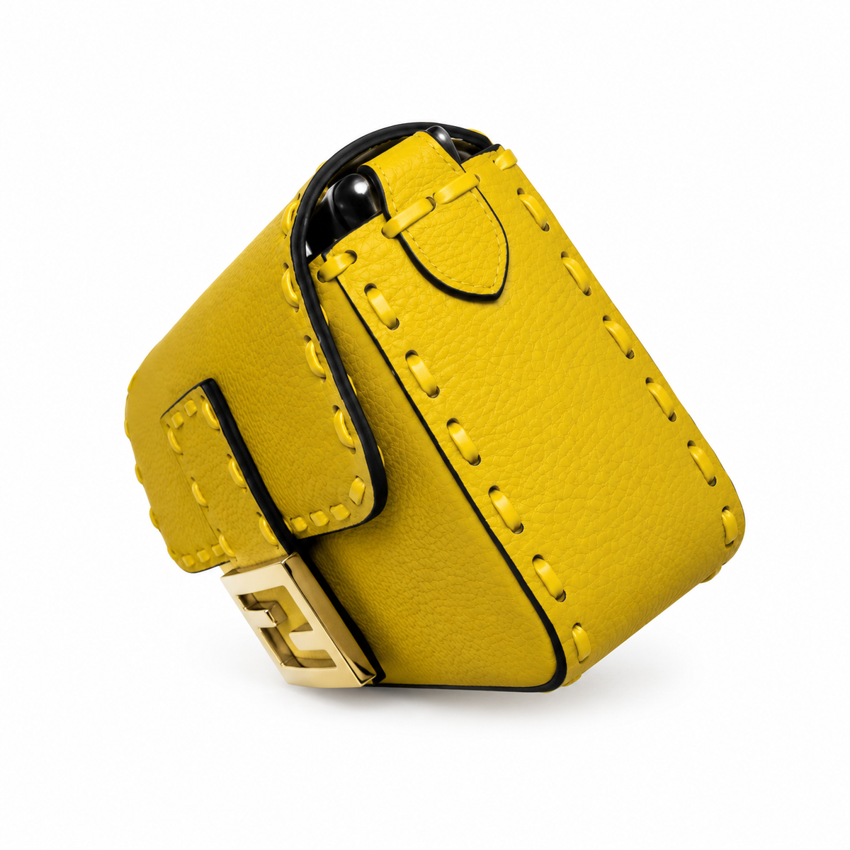 Fendi FF Baguette Shoulder Bag – Jacquard Canvas & Leather Trim, Flap Closure, 19.5cm