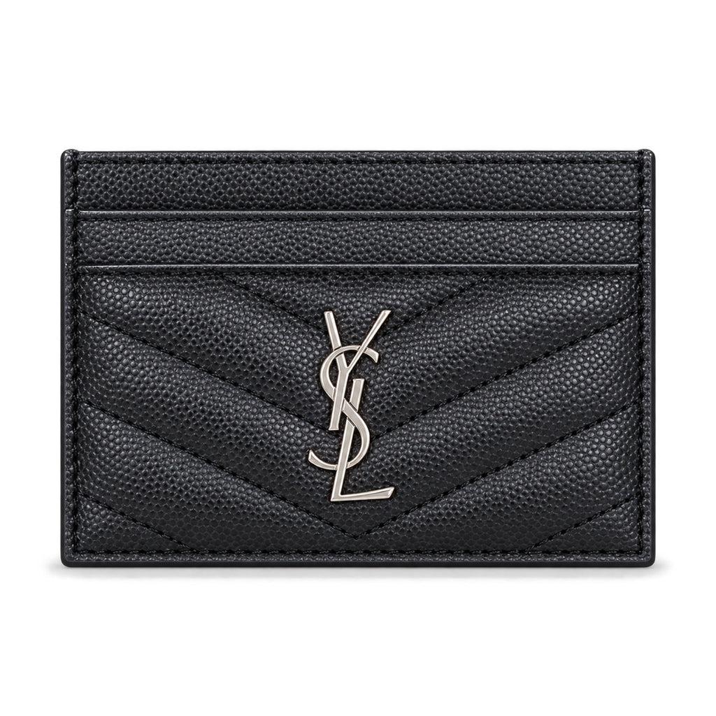 YSL Cassandre Card Holder – Black Grain Leather