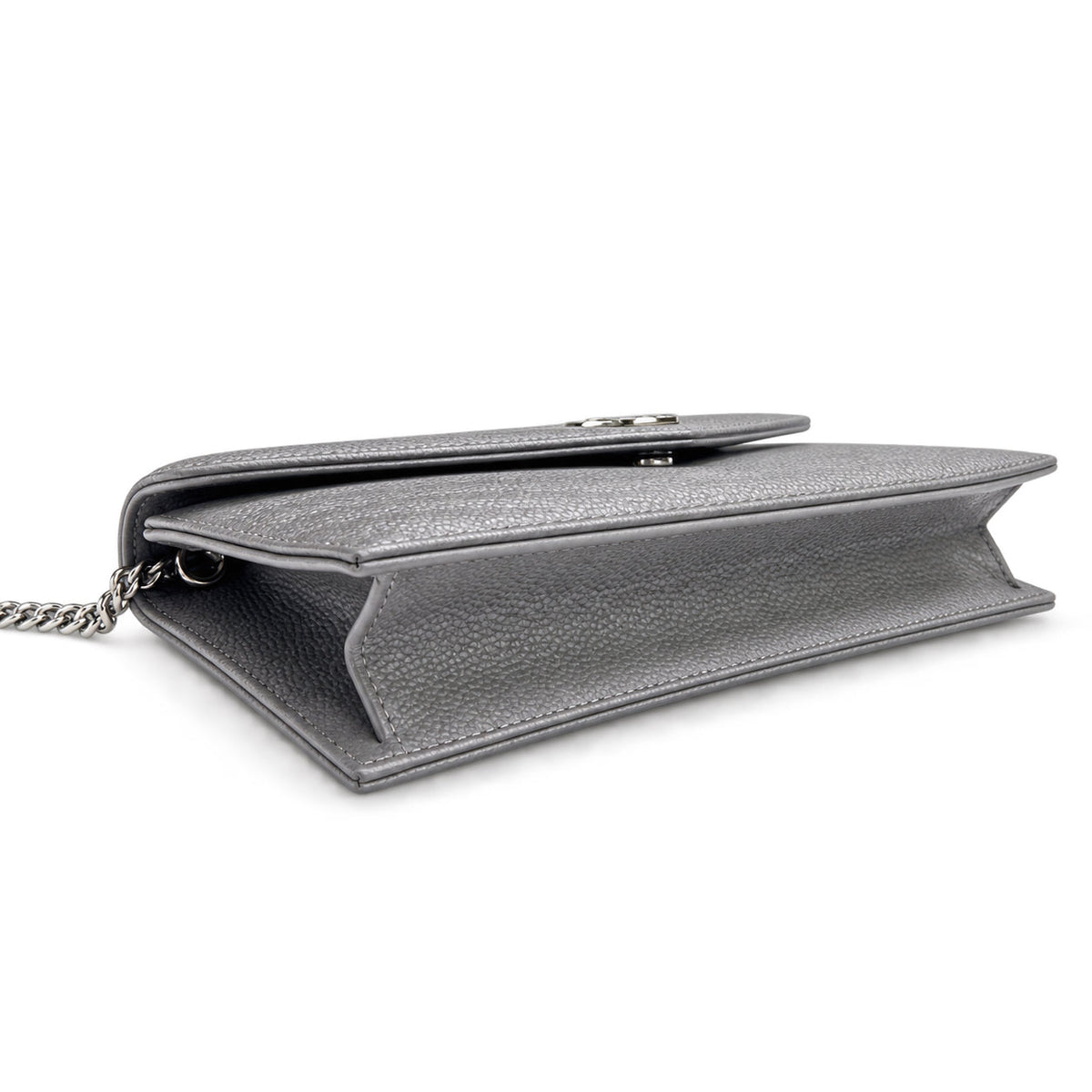 YSL Saint Laurent Envelope Chain Wallet in Grey Matelassé Leather with Silver Hardware