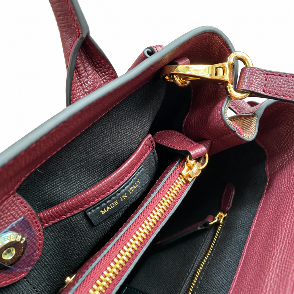 Burberry Burgundy Check Accent Top Handle Bag