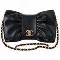 Chanel Bow Bag Ruched Lambskin Chain Shoulder Bag Black 22cm