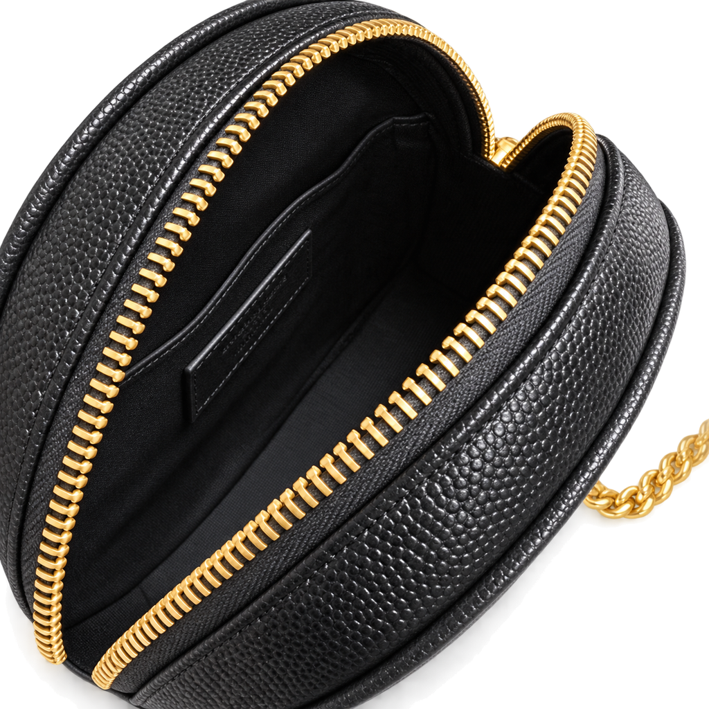 YSL Saint Laurent Vinyle Round Chain Bag in Black Matelassé Leather