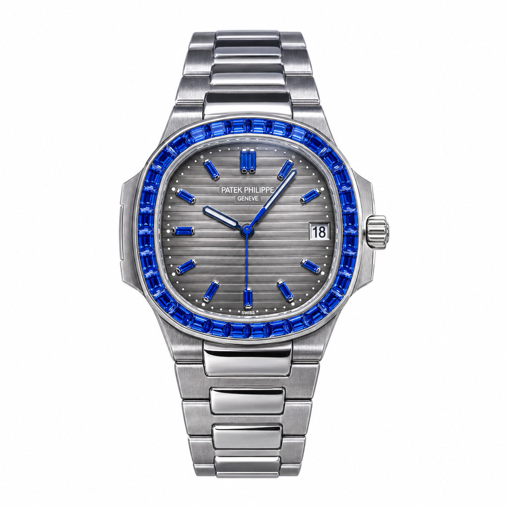 Patek Philippe Nautilus Blue Sapphire Baguette Steel Grey Dial