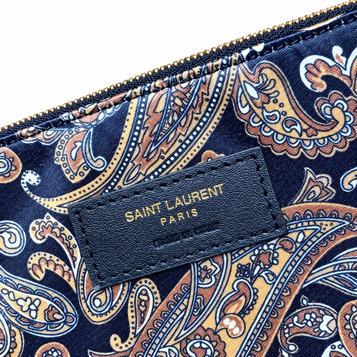 YSL Saint Laurent Squchy Hobo Bag in Navy Paisley Brocade