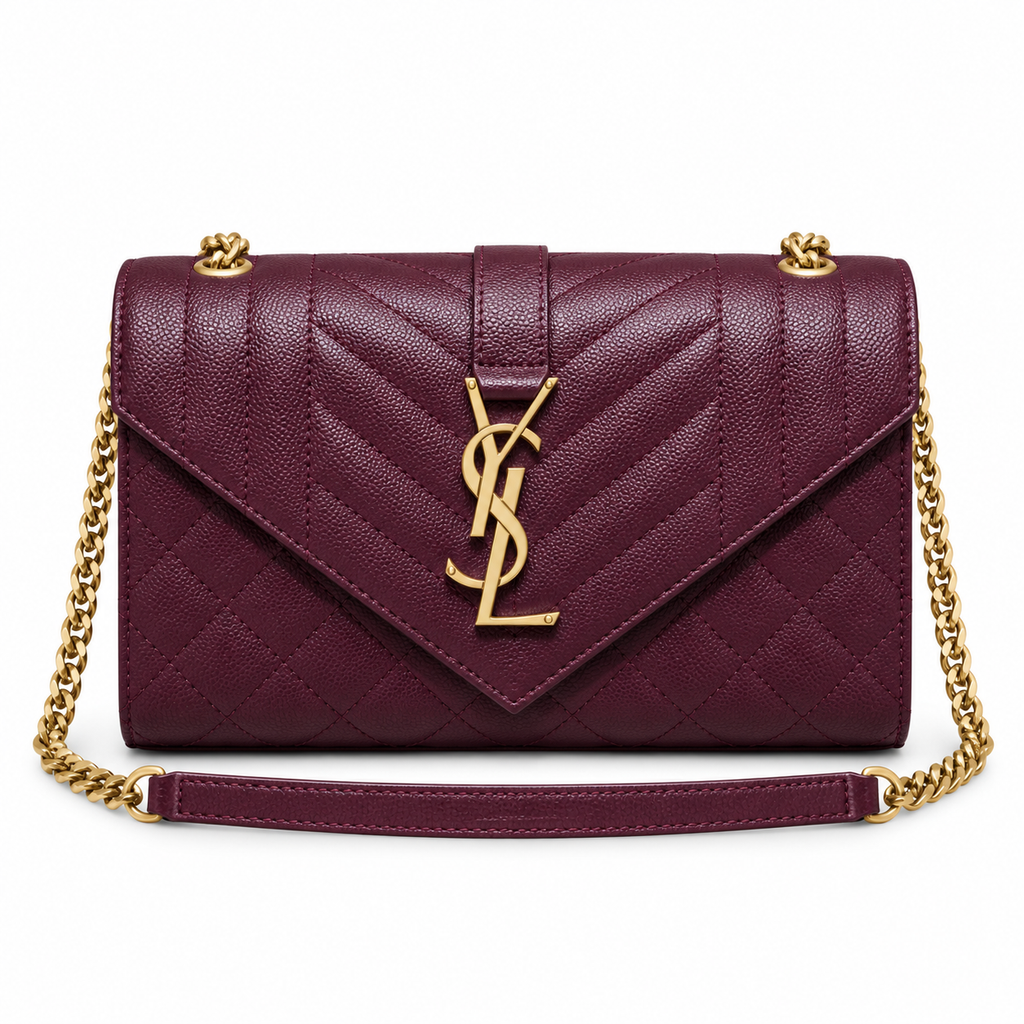 Saint Laurent Envelope Medium Chain Bag in Bordeaux Caviar Quilted Leather