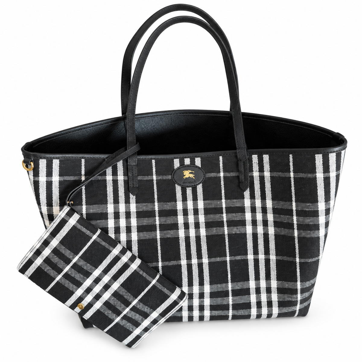 Burberry Monochrome Check Tote with Zip Pouch