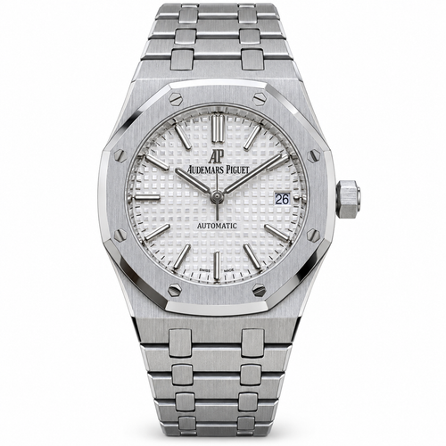 Audemars Piguet Royal Oak Automatic 38mm Stainless Steel Silver Petite Tapisserie Dial Steel Indexes Hands AP Monogram Automatic Date Integrated Bracelet