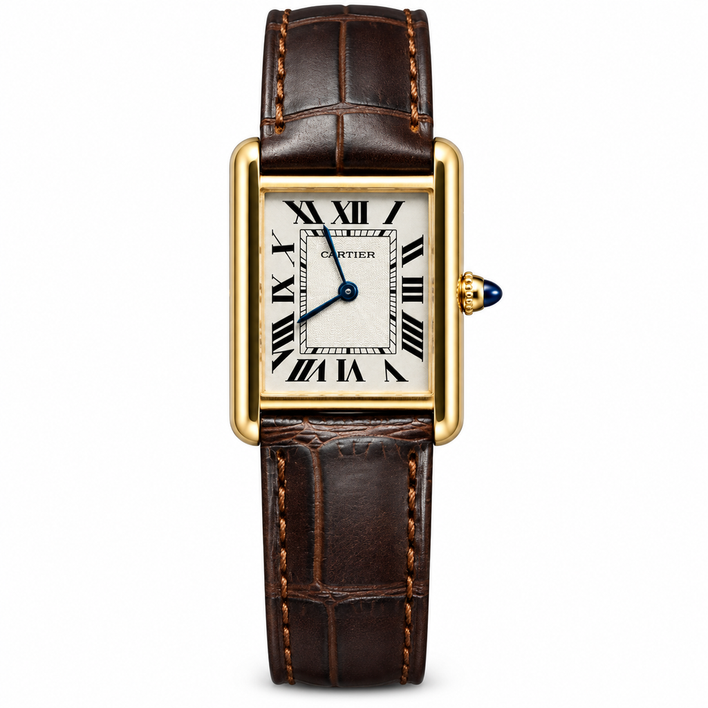 Cartier Tank Must Small Yellow Gold Ivory Dial Brown Strap Watch – KDY