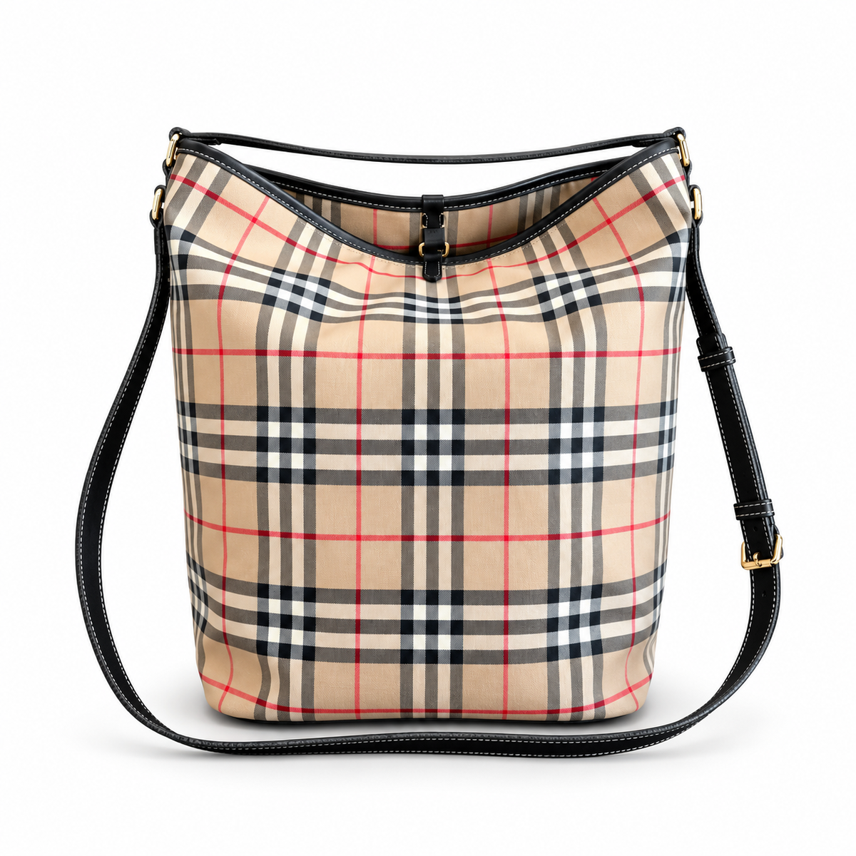 Burberry Heritage Check Bucket Bag with Black Trim