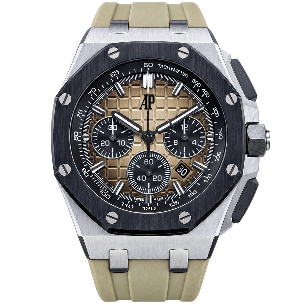 Audemars Piguet Royal Oak Offshore Chronograph Black Ceramic Bezel Khaki Dial Rubber Strap Watch