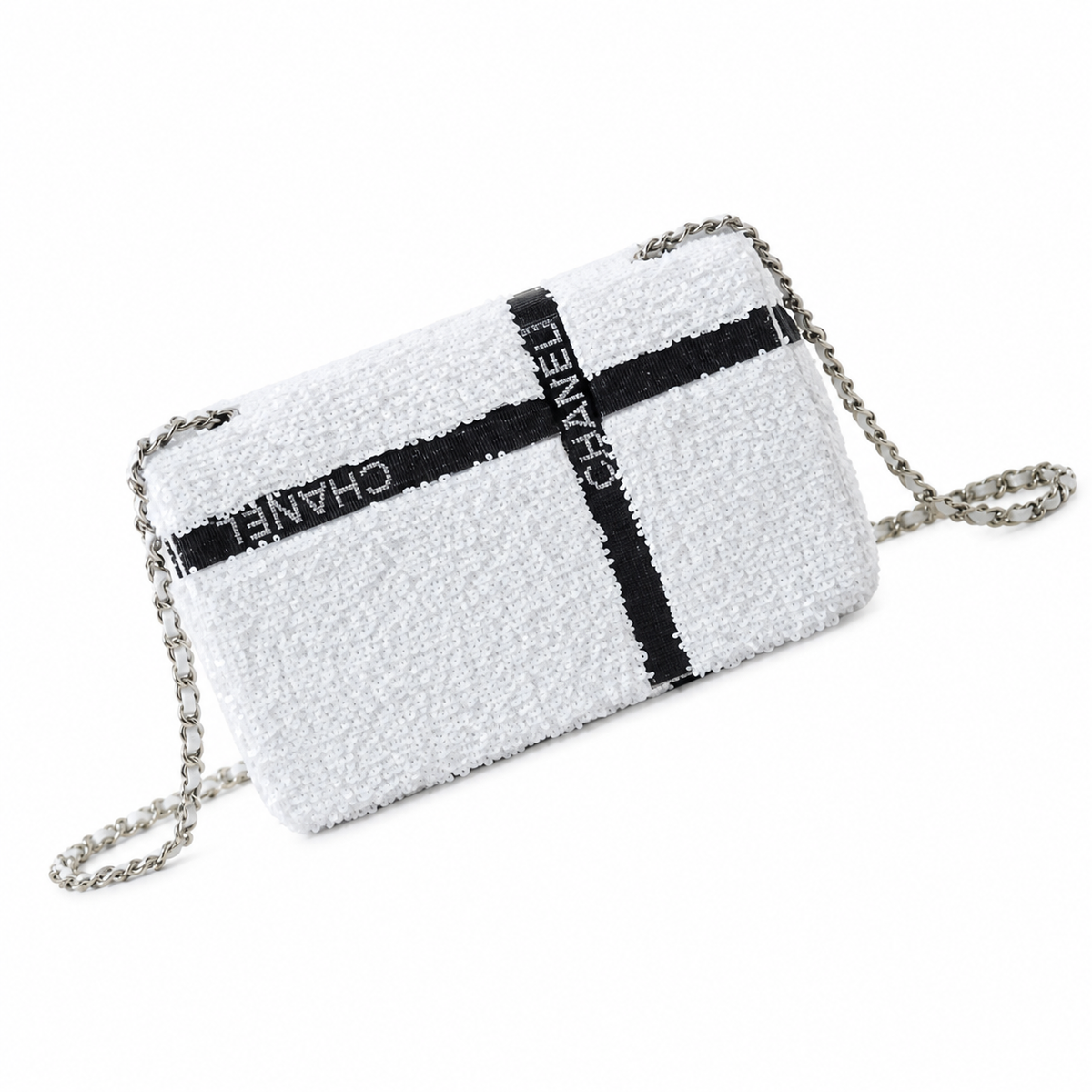 Chanel Ivory Sequin Bow Chain Crossbody Bag