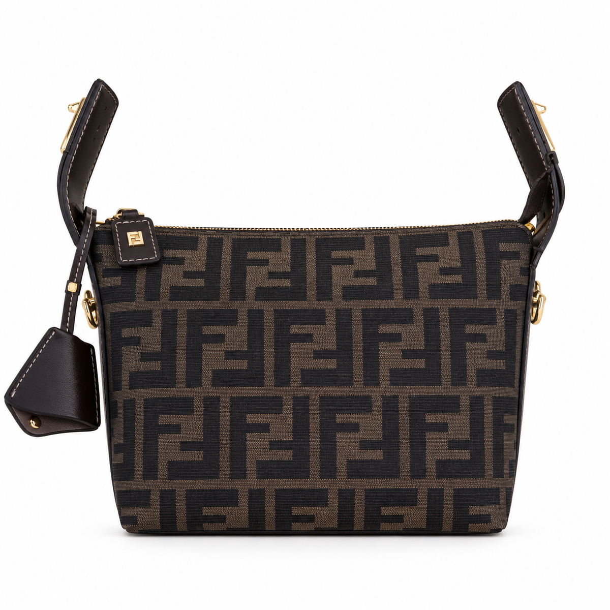 Fendi FF Mini Shoulder Bag – Jacquard Canvas & Leather Trim, Flap Closure, 15cm