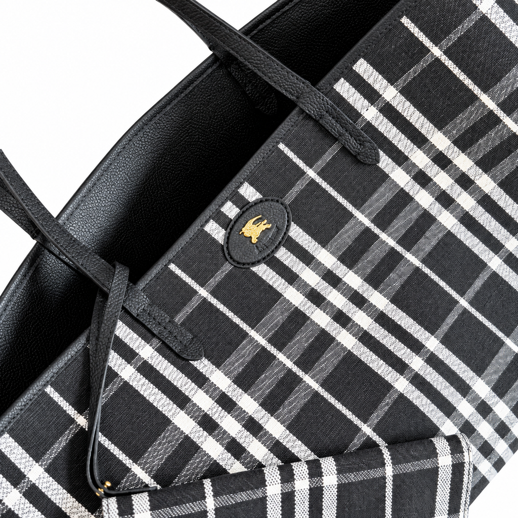 Burberry Monochrome Check Tote with Zip Pouch