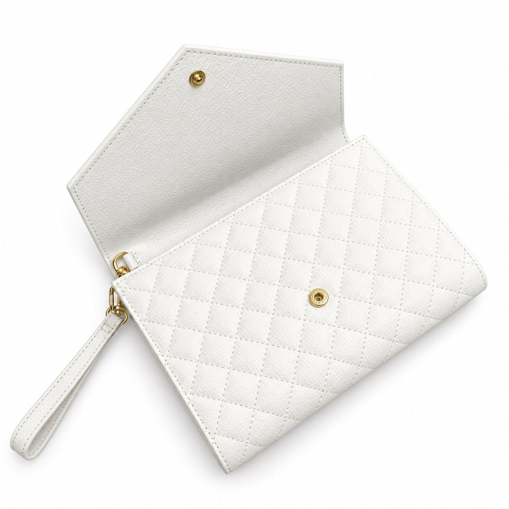 YSL Saint Laurent Envelope Clutch in White Quilted Leather