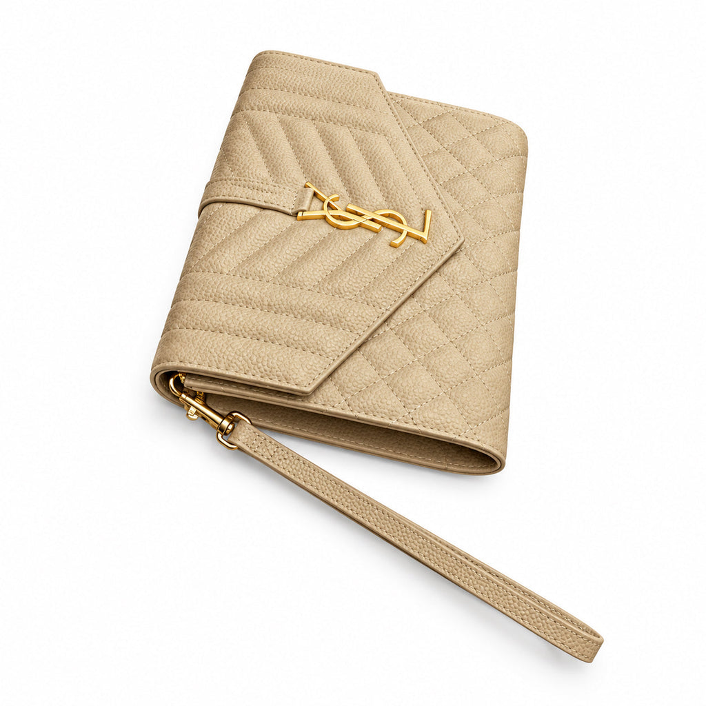 YSL Saint Laurent Envelope Clutch in Beige Quilted Leather
