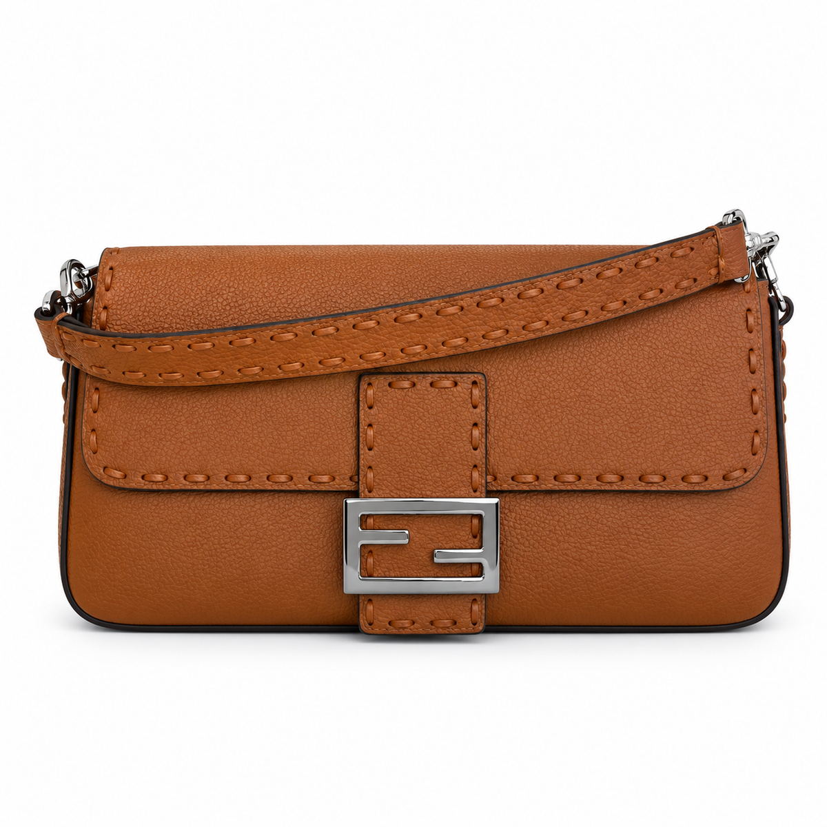 Fendi FF Shoulder Bag – Jacquard Canvas & Leather Trim, Flap Closure, 26cm