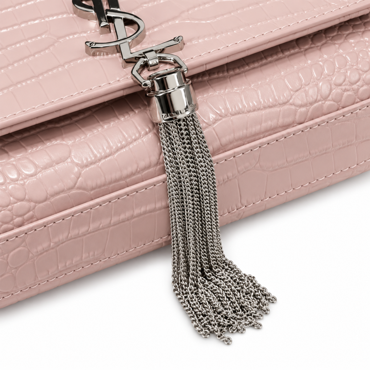 YSL Kate Tassel Chain Bag – Blush Croc-Embossed Leather