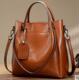 Cognac Oil Wax Leather Large Tote Bag with Crossbody Strap