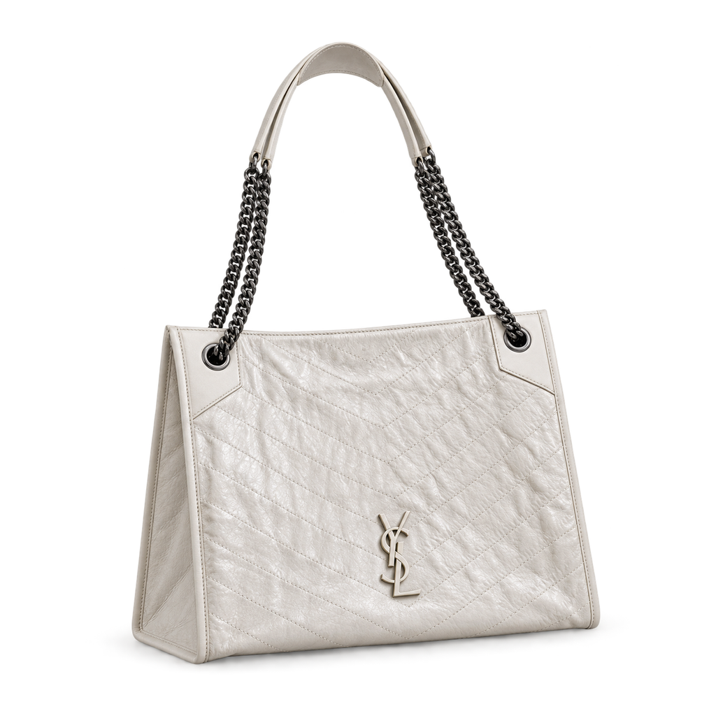YSL Niki Shopping Bag – White Quilted Leather
