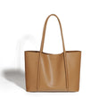 Camel Smooth Leather Large Tote with Slim Rolled Handles and No Hardware