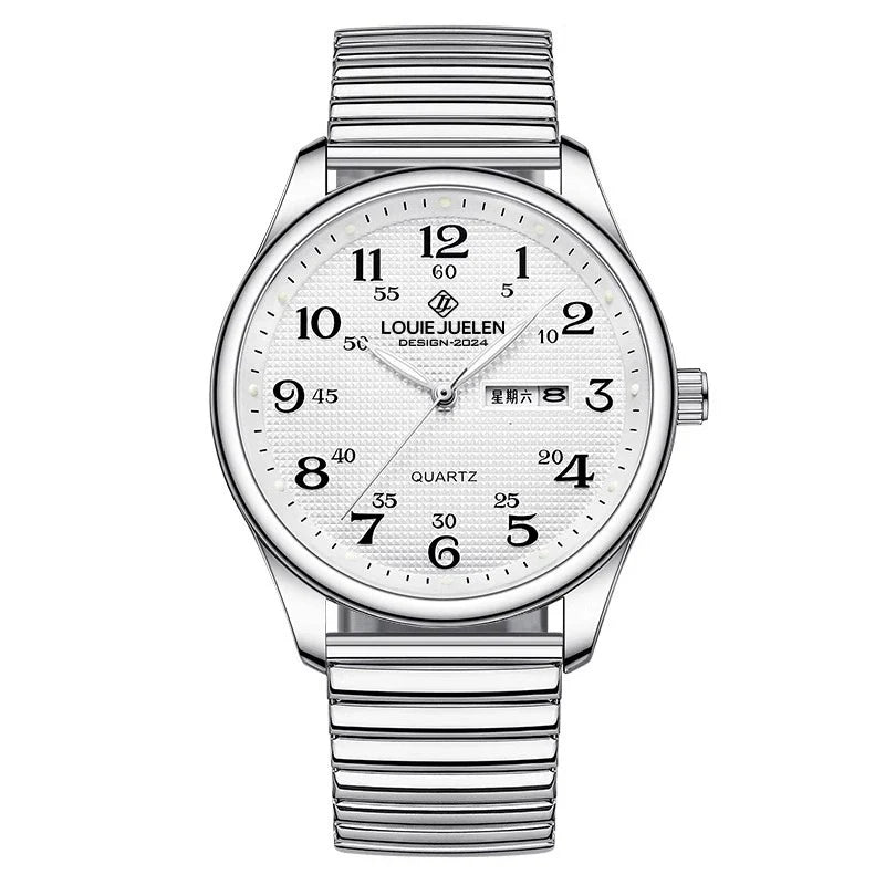 LOUIE JUELEN Classic Steel Watch 42mm | Bold Arabic Dial & Dual Day-Date Display