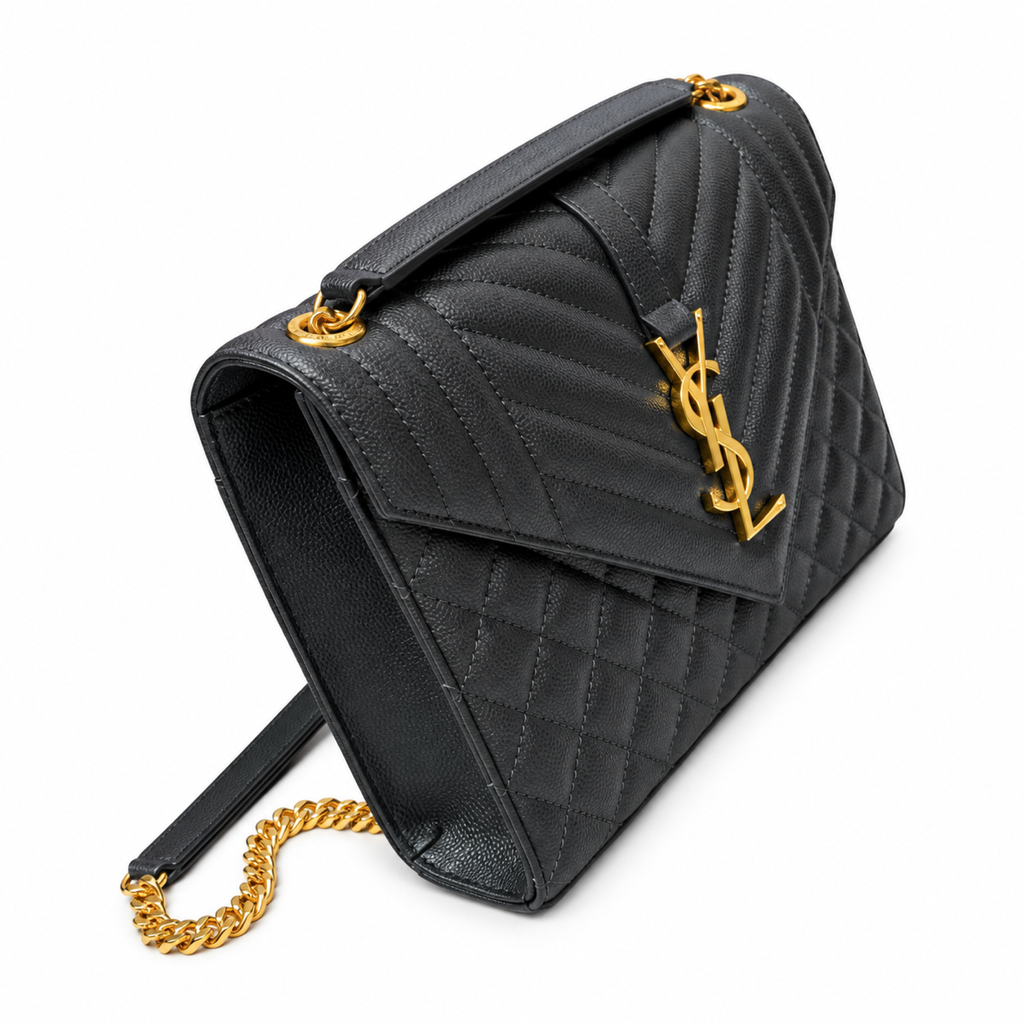 YSL College Quilted Caviar Leather Shoulder Bag Dark Gray