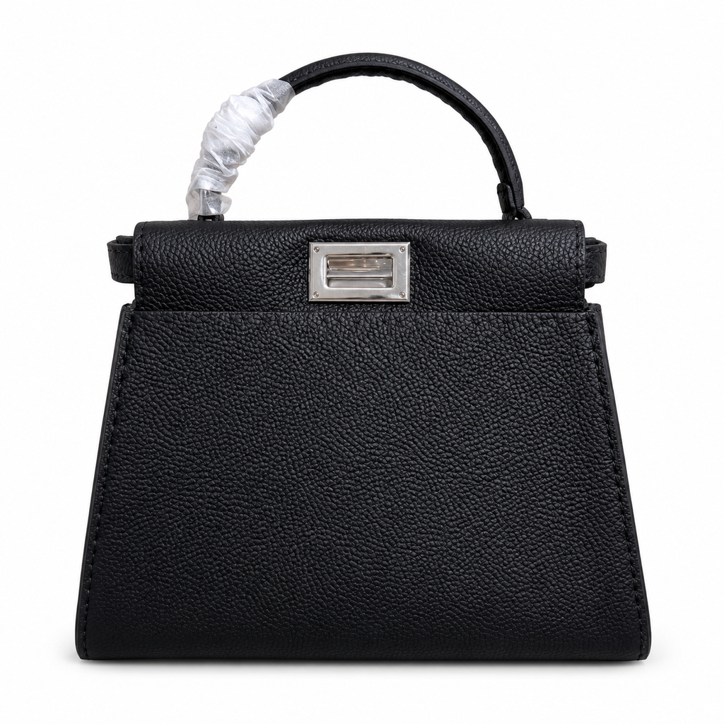 Fendi FF Structured Shoulder Bag – Jacquard Canvas & Leather Trim, Flap Closure, 23cm