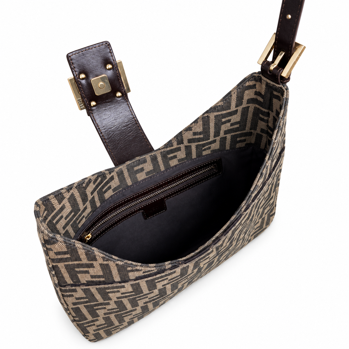 Fendi FF Shoulder Bag – Jacquard Canvas & Leather Trim, Flap Closure, 29cm